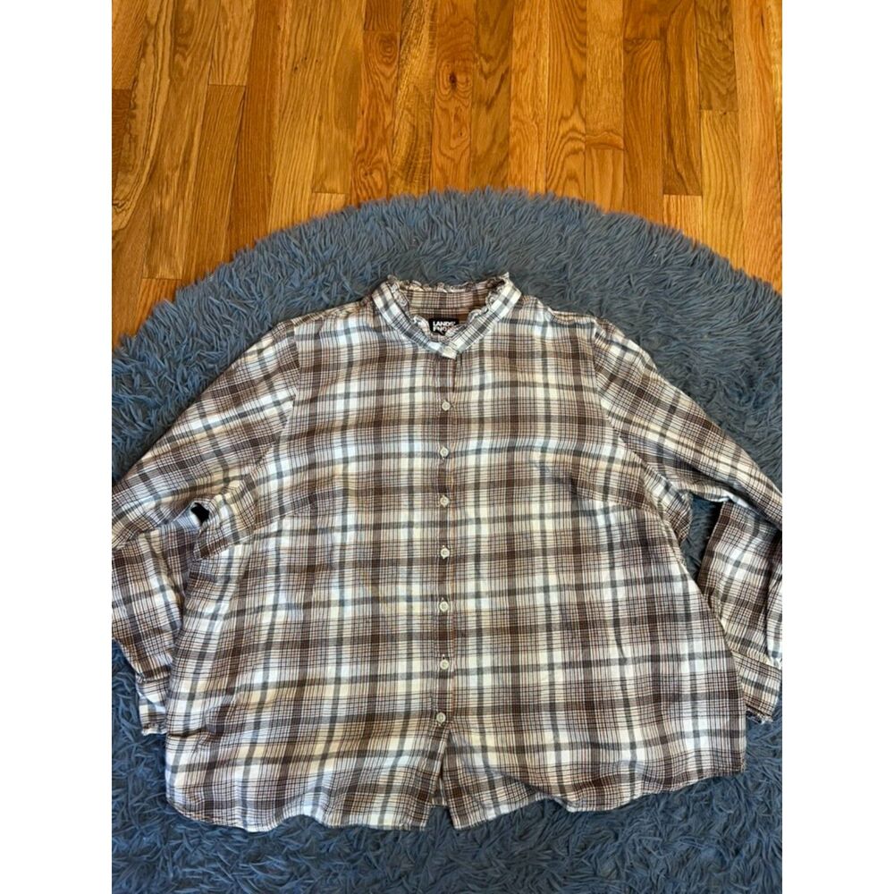 Land's Tan Women's Navy Plaid Print Button Down Flannel Cotton Shirt Size 3X